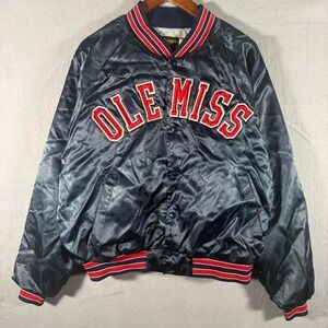 Vintage 80's Ole Miss Rebels Swingster Satin Bomber Jacket Blue Stitched XL